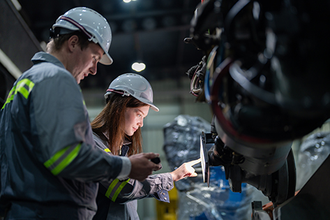 Engineers wearing hard hats